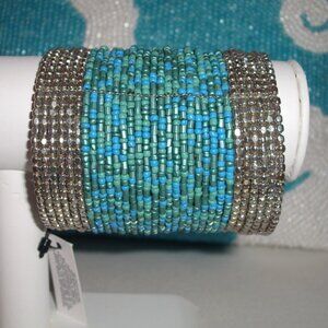 CHICO'S TURQUOISE BEADED CUFF STATEMENT BRACELET NWT